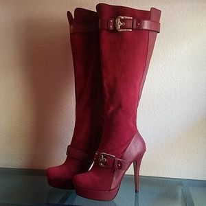 ShoeDazzle Lourdes Wine High Heeled Boots